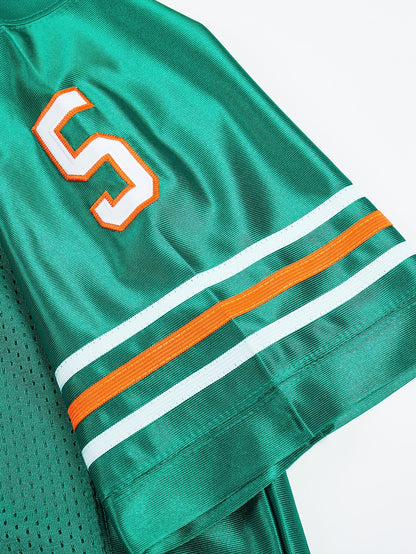 Men's Solid #5 Breathable Rugby Jersey, Active Slightly Stretch V Neck Short Sleeve Uniform American Football Shirt For Training Competition Party