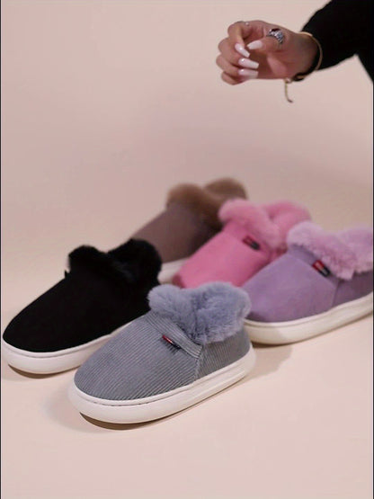 Ultra Soft Cozy Fuzzy House Slippers - Winter Warm Plush Lined Shoes for Men and Women - Cozy Corduroy Slip On Slippers with Fleece Lining for Cold Weather