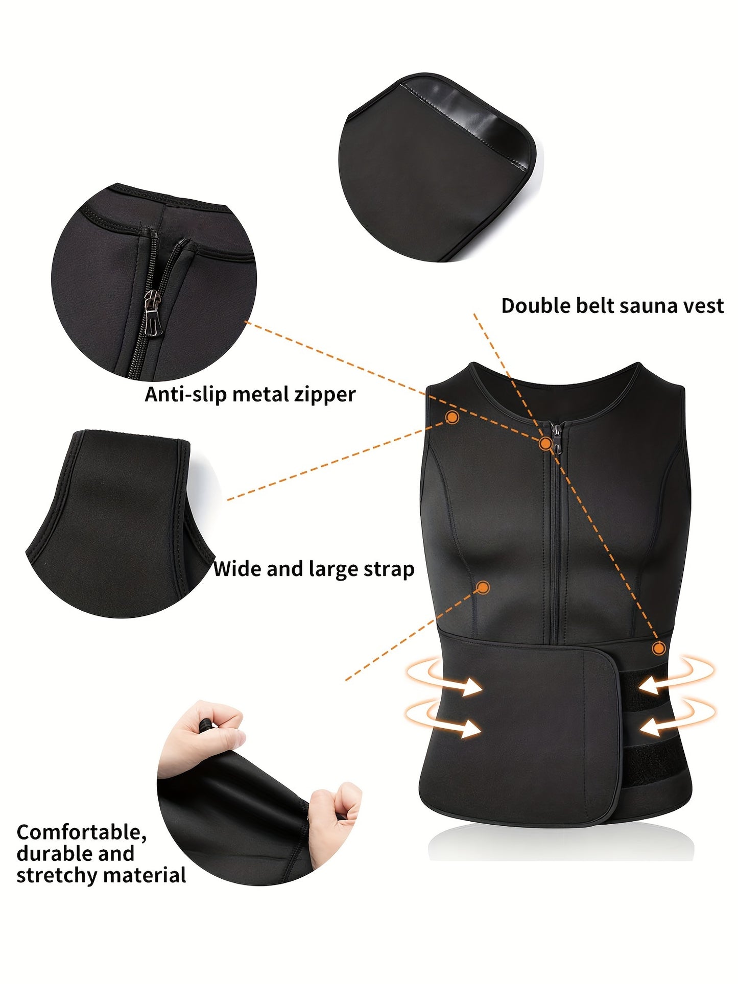 TKPARK Men's Adjustable Compression Tank Top & Waist Trainer - High-Elasticity Workout Shirt with Back Support, Sleeveless Gym Shaper Vest, Zipper Closure & Belt for Fitness Training, Fitness Compression Wear | Sleeveless Tan