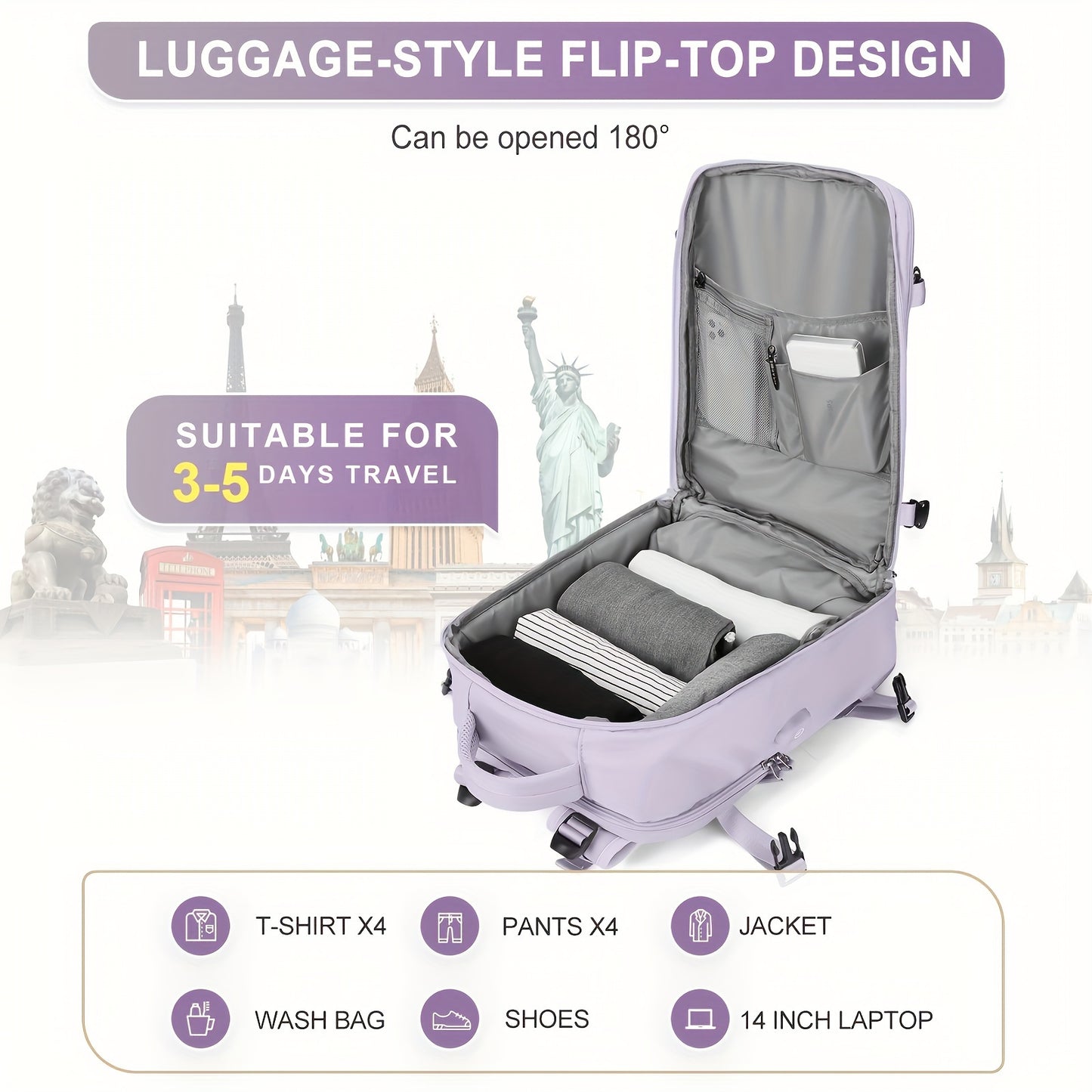 Large Capacity Multifunctional Leisure Backpack for Travel, with Dry Wet Separation Layer and Independent Shoe Compartment, and Anti-Theft Zipper Pocket, Lightweight and Portable, Suitable for Trave