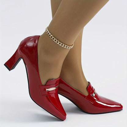 Women's Solid Color Shoes, Point Toe Slip On Chunky Heel Velvet Warm Lightweight Shoes, Outdoor Comfy Shoes