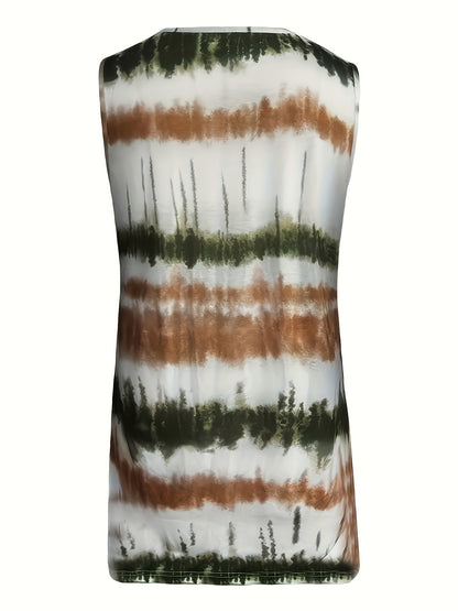 Elegant Tie Dye V-Neck Tank Top – Comfort Stretch, All-Season Chic & Durable