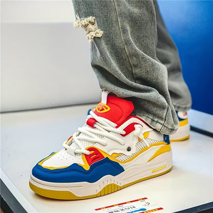 Womens Color Block Skate Sneakers - Lightweight & Comfortable with Thick Sole - Stylish Lace-Up Sport Shoes for Casual, Running, & Walking Adventures