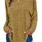 Plus Size Casual Sweater, Women's Plus Solid Ribbed Long Sleeve Round Neck Knit Top
