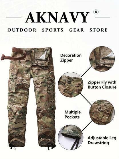 Mens Cotton Blend Camo Cargo Pants - Stylish Flap Pockets, Loose Fit, Ideal for Outdoor Hiking, Fishing & Angling, Comfortable Casual Wear