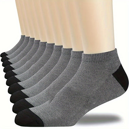 10pairs Men's Color Block Breathable Low Cut Ankle Socks, 10 Pairs Spring Summer