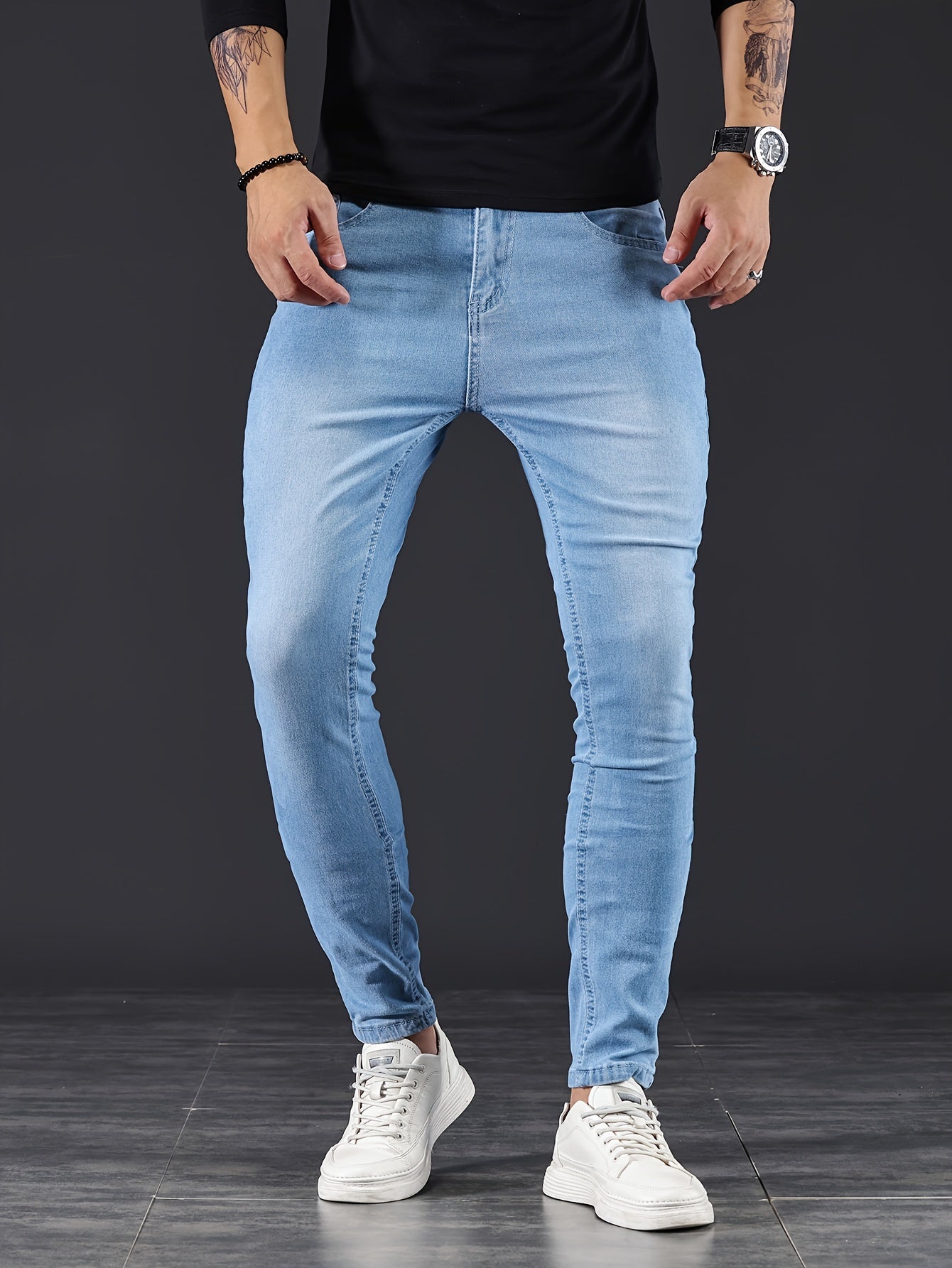 Mens Slim Fit Flex Denim Jeans - Ruggedly Distressed Streetwear with Comfortable Medium Stretch - Fashionable Casual Elegance