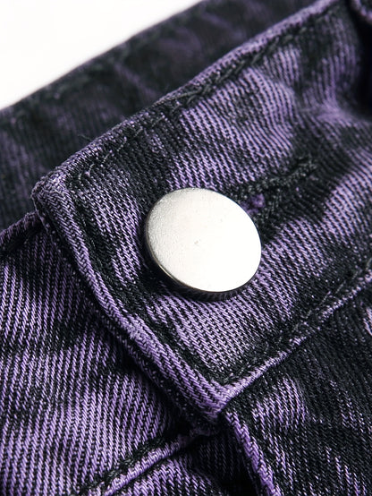 Y2k Tie Dye Ripped Jeans, Men's Casual Street Style Regular Denim Pants With Pockets