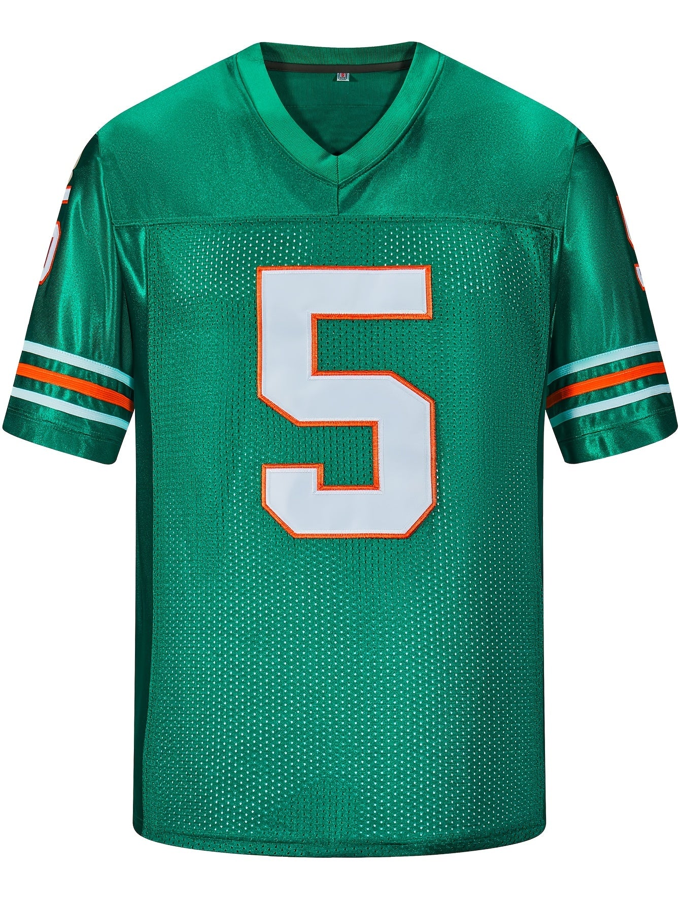 Men's Solid #5 Breathable Rugby Jersey, Active Slightly Stretch V Neck Short Sleeve Uniform American Football Shirt For Training Competition Party