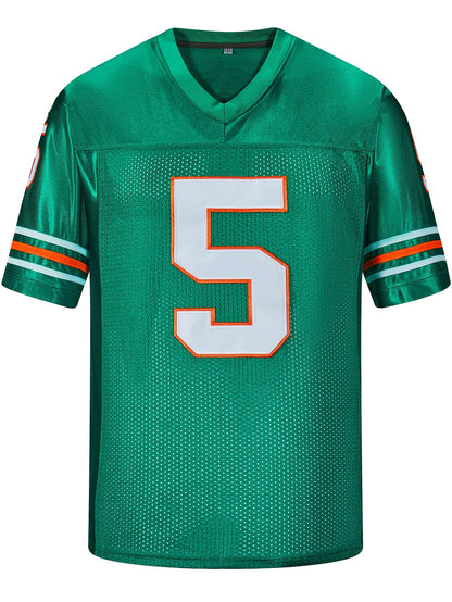 Men's Solid #5 Breathable Rugby Jersey, Active Slightly Stretch V Neck Short Sleeve Uniform American Football Shirt For Training Competition Party