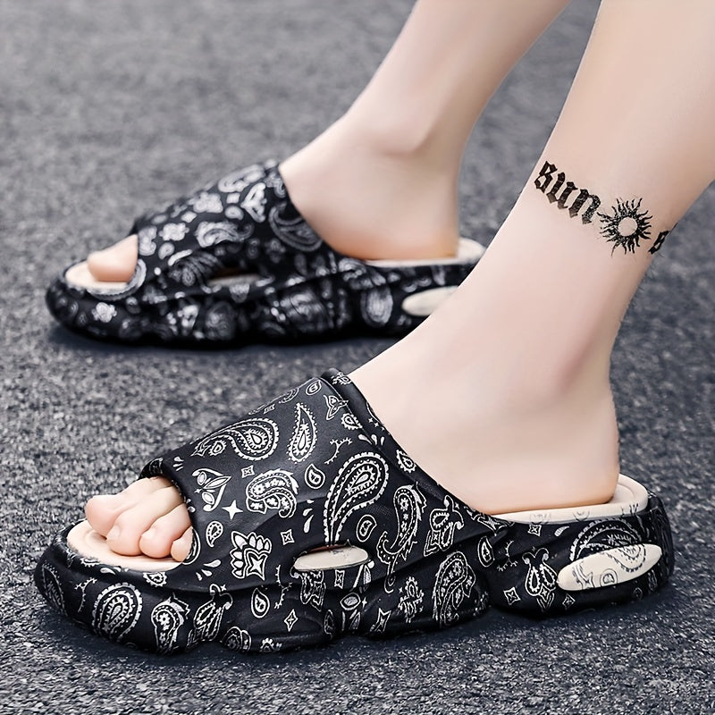 Cloud Slides Teardrop Motif Print Pillow Slippers - Non-Slip, Open-Toe, Breathable, Soft EVA Insoles, Slip-On Design, Perfect for Indoor, Outdoor, Beach, and Shower Use in Spring and Summer