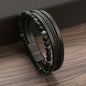 Retro Men's Braided Natural Obsidian Bracelet, Beaded Tiger Eye PU Leather Braided Stacking Multilayer Bracelet