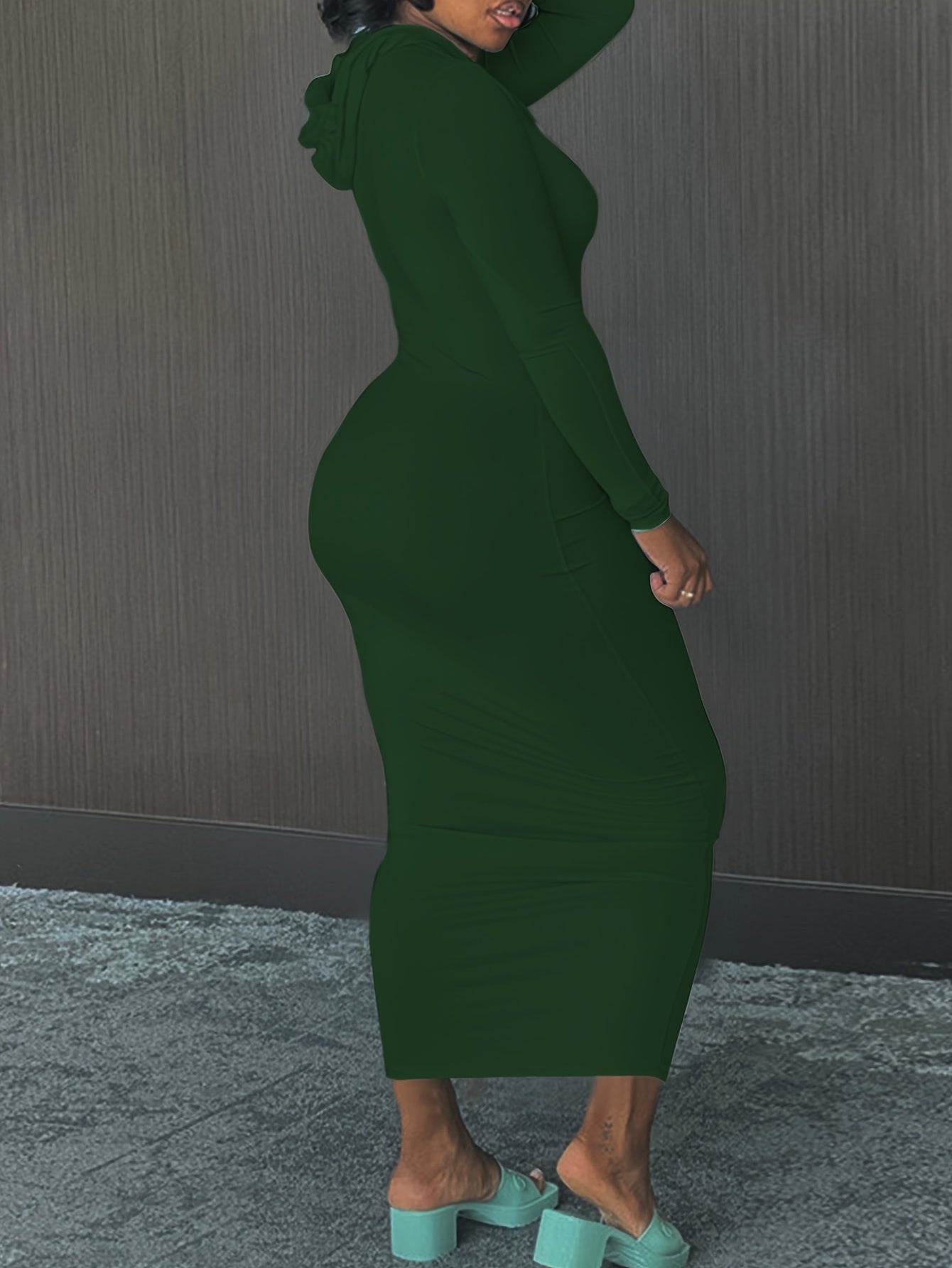 Cozy Winter Hooded Lounge Dress - Casual Wrap Style with High Elasticity, Easy Care, Long Sleeve Knit for Women