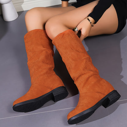 Women's Slouchy Mid Calf Boots, Comfortable Round Toe Pull On Shoes, Classic Boots For Koningsdag/King's Day