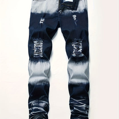 1pc Men's Fashion Skinny Jeans, Casual Ripped Denim with Contrast Wash, All-Season Regular Length, 75% Cotton 23% Polyester 2% Spandex Blend, Machine Washable, Color Block, Washable