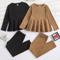 2 Sets Girl's Ribbed Outfit, Peplum Top & Pants Set, Casual Toddler Kid's Clothes For Spring Fall