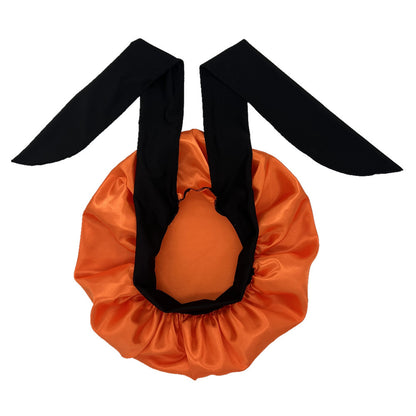 ZTZI Jumbo Satin Sleep Bonnet with Adjustable Elastic Tie Band - Large Black Hair Bonnet for Women, Stretchy Straps for Long Curly Braid Hair Protection, Soft Polyester Material