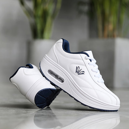 Women's Faux Leather Air Cushion Sneakers, Comfortable Thick Bottom Sport Shoes