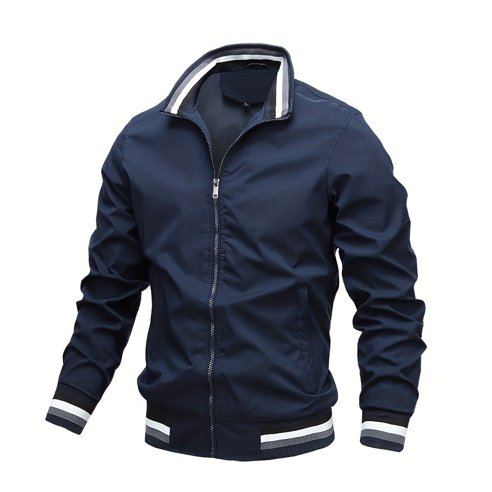 Men's Casual Stand Collar Jacket Coat Regular Fit College Hipster Windbreaker For Spring Autumn