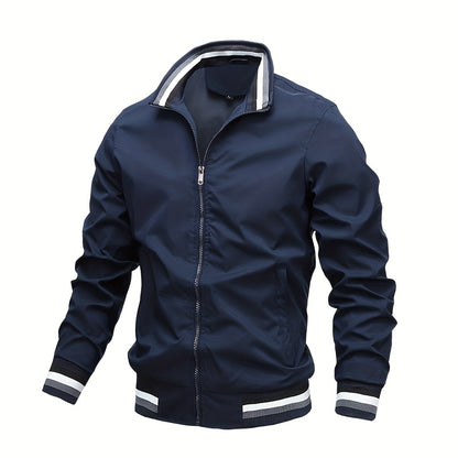 Men's Casual Stand Collar Jacket Coat Regular Fit College Hipster Windbreaker For Spring Autumn