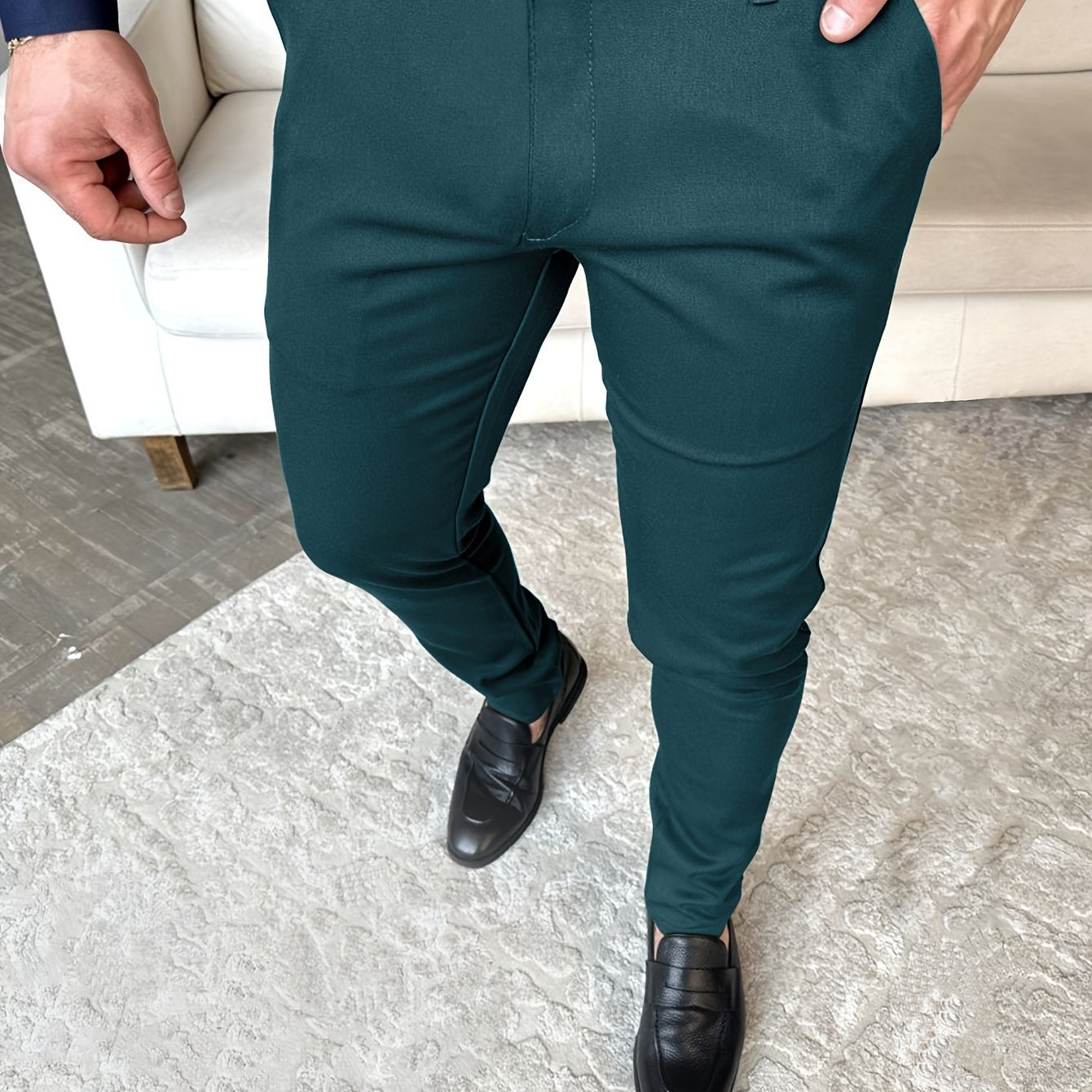 Hundred Foot Solid Color Slim Fit Pencil Pants - Men's Dress Pants for Business Casual Daily Wear - Europe and US Style Fashion, Old Money Inspired, Comfortable and Versatile