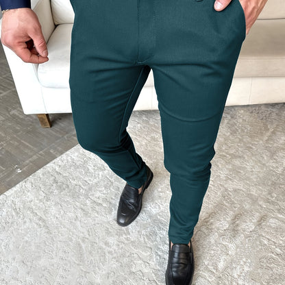 Hundred Foot Solid Color Slim Fit Pencil Pants - Men's Dress Pants for Business Casual Daily Wear - Europe and US Style Fashion, Old Money Inspired, Comfortable and Versatile