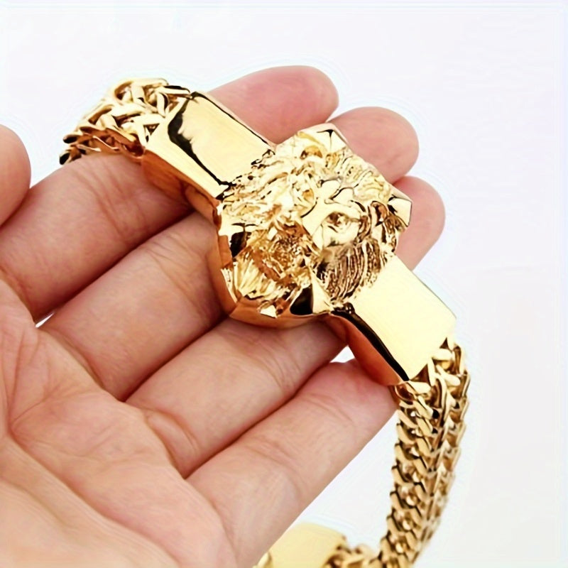 High-quality Stainless Steel Domineering Lion Head 1pc Chain Animal Bracelet - Men's Hip-hop Rock Punk Trend Motorcycle Accessories