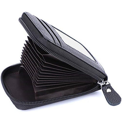 Genuine Leather RFID Blocking Credit Card Wallet for Men with Zipper