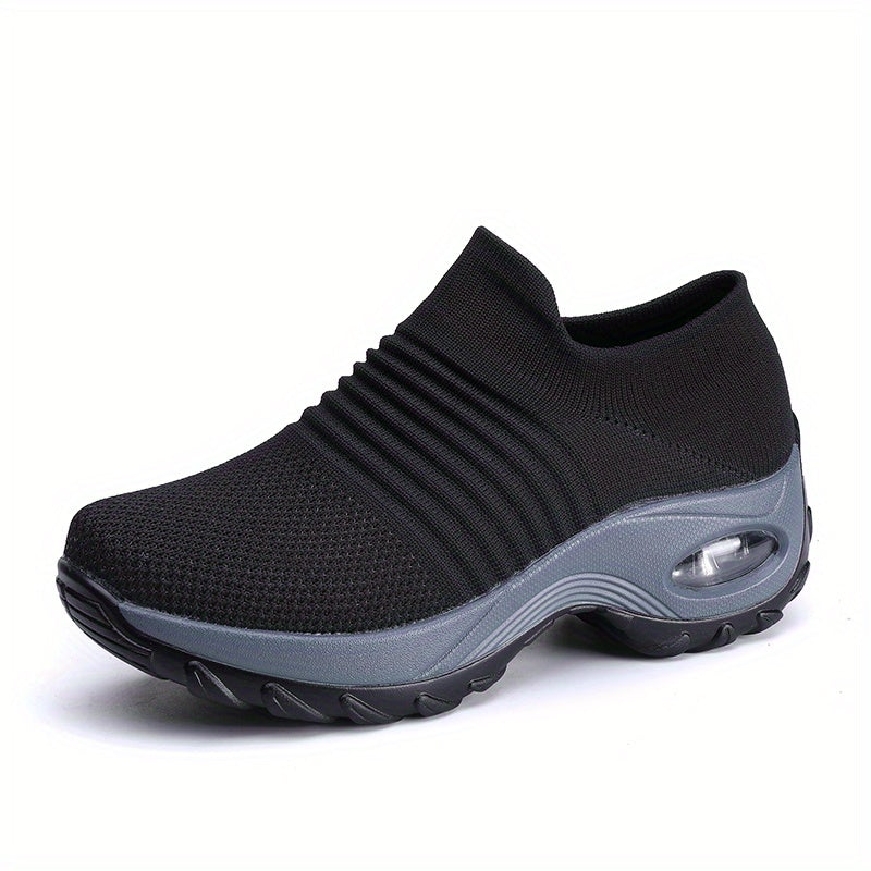 Women's Air Cushion Sole Sock Sneakers, Lightweight Knit Slip On Shoes, Breathable Running Shoes
