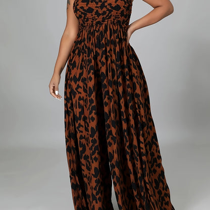 Allover Print Tube Jumpsuit, Casual Off Shoulder Wide Leg Jumpsuit, Women's Clothing