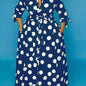Elegant Plus Size Polka Dots Print Maxi Dress - Women's Button Up Collared Belted