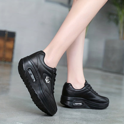 Women's Faux Leather Air Cushion Sneakers, Comfortable Thick Bottom Sport Shoes