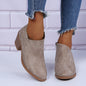 Ankle Stacked Heel Women's Short Boots with V Cut Side Zipper and Non Slip Sole