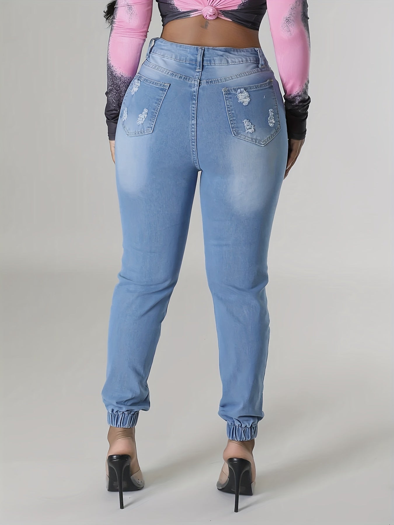 Plus Size Womens High Rise Slight Stretch Graffiti Print Ripped Button Fly Jogger Jeans - Comfortable Casual Wear for All Seasons - Cotton Blend Fabric, Positioning Printing, Woven Construction