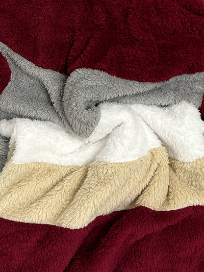 Ultra-Soft Color Block Fuzzy Hooded Coat - Stylish Winter Warm Outerwear with Full-Length Sleeves - Perfect for Casual Wear - Womens Clothing