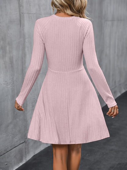 Womens Classic Ribbed Long Sleeve Dress - Stretchy, Solid Color, Elegant Crew Neck - Perfect for Everyday Style