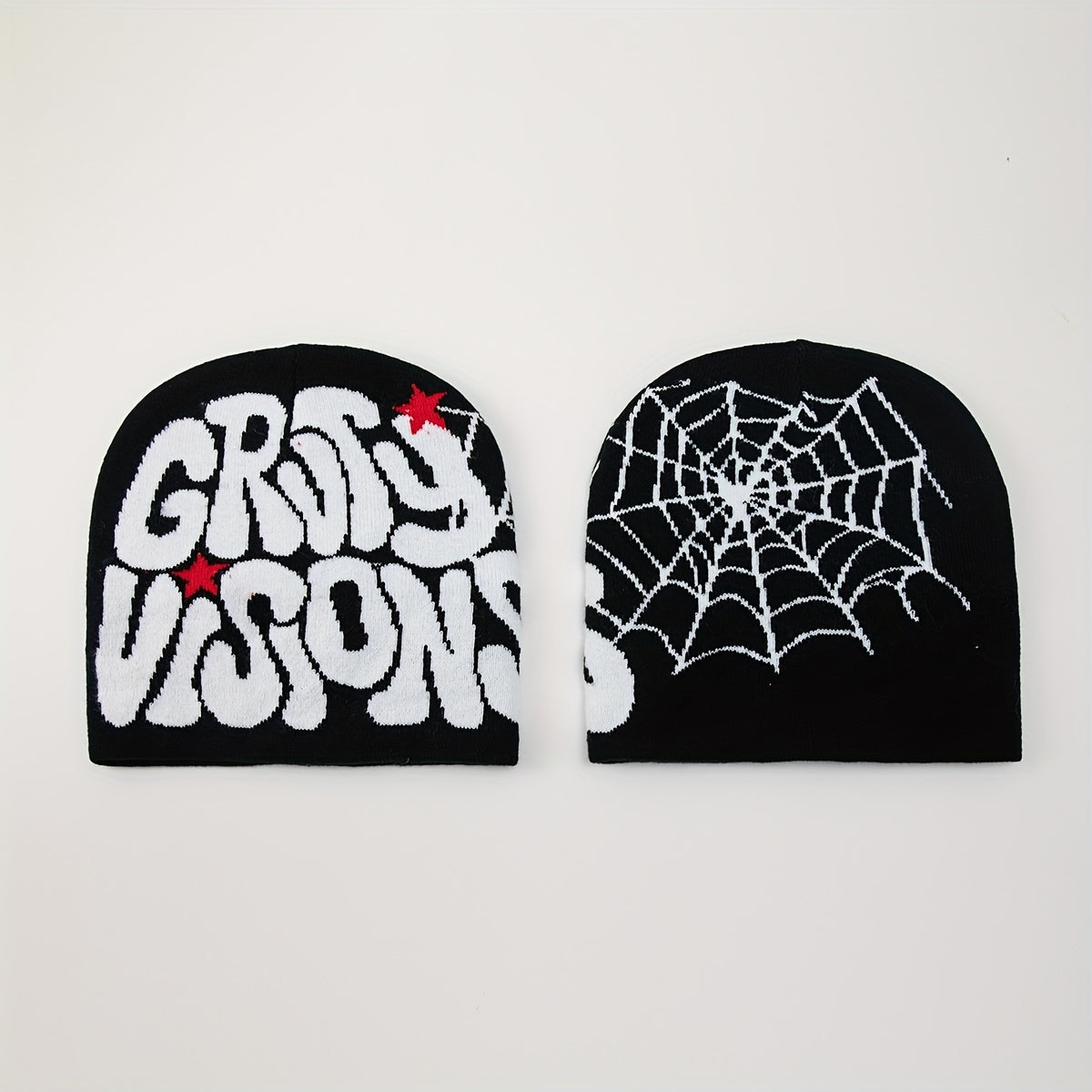 1pc Men's Funky "GRU VISION" Spider Web Knit Beanie - 100% Acrylic, Trendy Letter & Star Design in Multiple Colors, Soft & Stretchy Fabric for Casual Attire