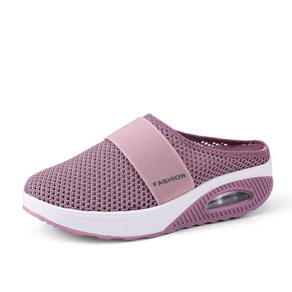 Women's Flying Woven Mesh Sandals, Casual Air Cushion Sole Mules, Breathable & Lightweight Mule Sneakers