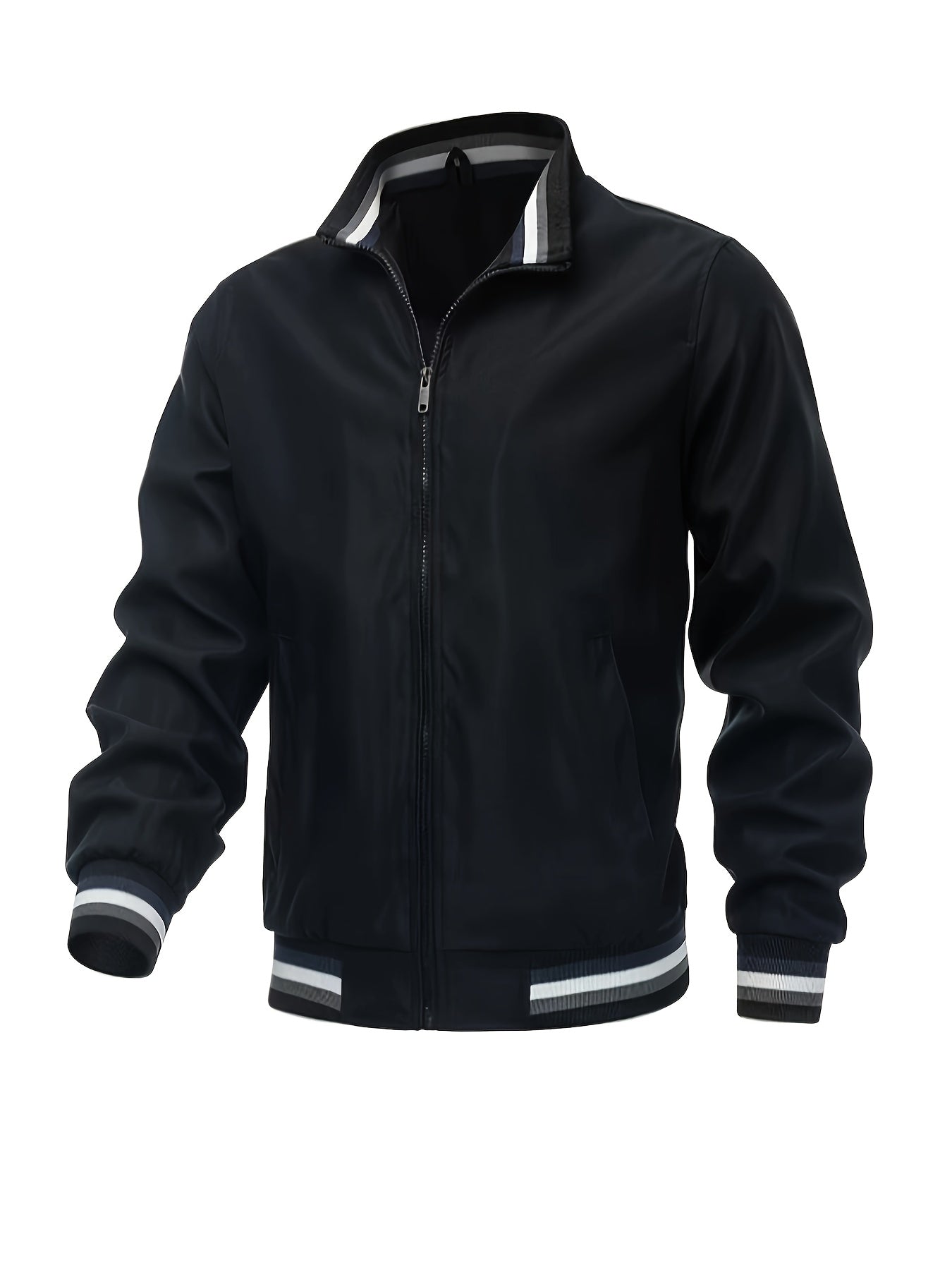 Men's Casual Stand Collar Jacket Coat Regular Fit College Hipster Windbreaker For Spring Autumn