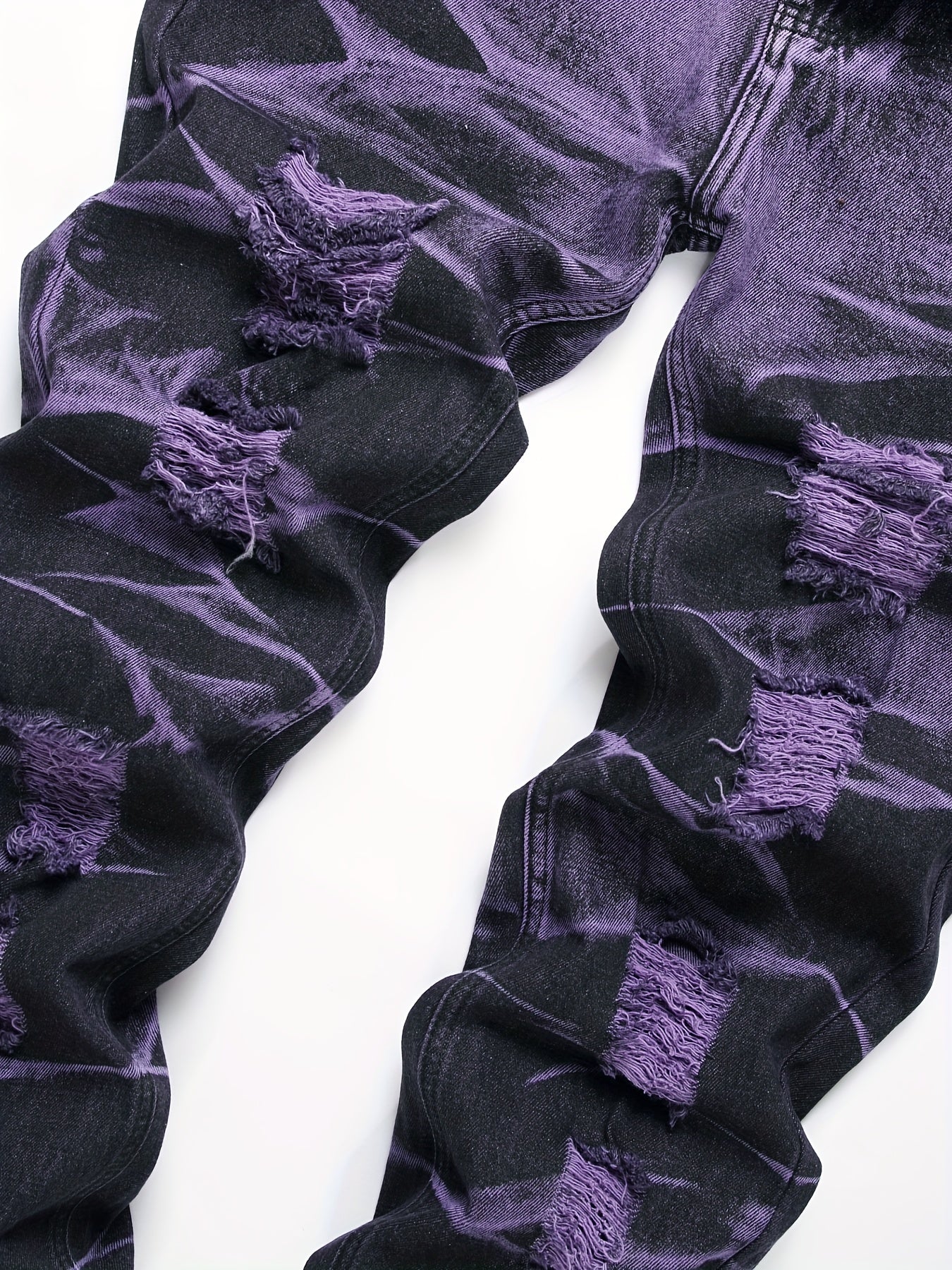 Y2k Tie Dye Ripped Jeans, Men's Casual Street Style Regular Denim Pants With Pockets