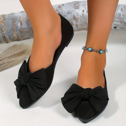 Lightweight Women's Elegant Point Toe Bowknot Decor Flat Shoes, Solid Color Dress Shoes