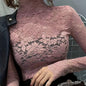 Sexy Lace Mock Neck Long Sleeve Slim Fit Top - Flattering, Breathable, and Comfortable for Spring and Fall - Women's Stylish Clothing for Everyday Wear