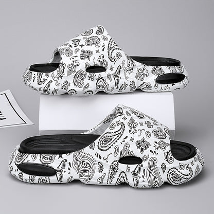 Cloud Slides Teardrop Motif Print Pillow Slippers - Non-Slip, Open-Toe, Breathable, Soft EVA Insoles, Slip-On Design, Perfect for Indoor, Outdoor, Beach, and Shower Use in Spring and Summer