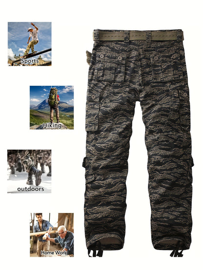 Trendy Mens Tiger Camo Cargo Pants - Bold Print, Multiple Pockets, Loose Fit, Durable Cotton Blend, Perfect for Outdoor Adventures & Street Style