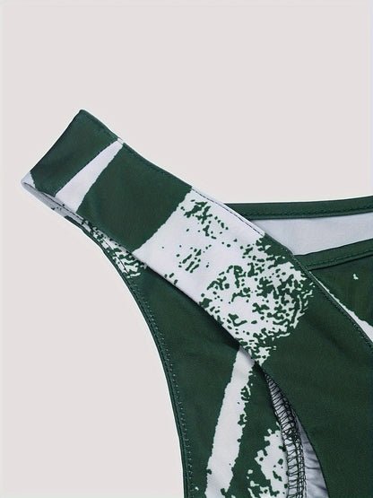 Plus Size Round Neck Colorblock Curved Hem Casual Tank Top