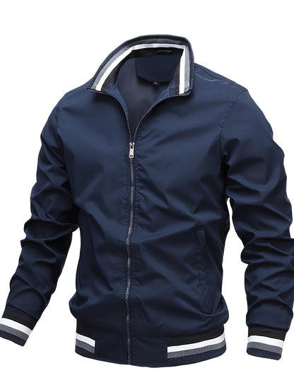 Men's Casual Stand Collar Jacket Coat Regular Fit College Hipster Windbreaker For Spring Autumn