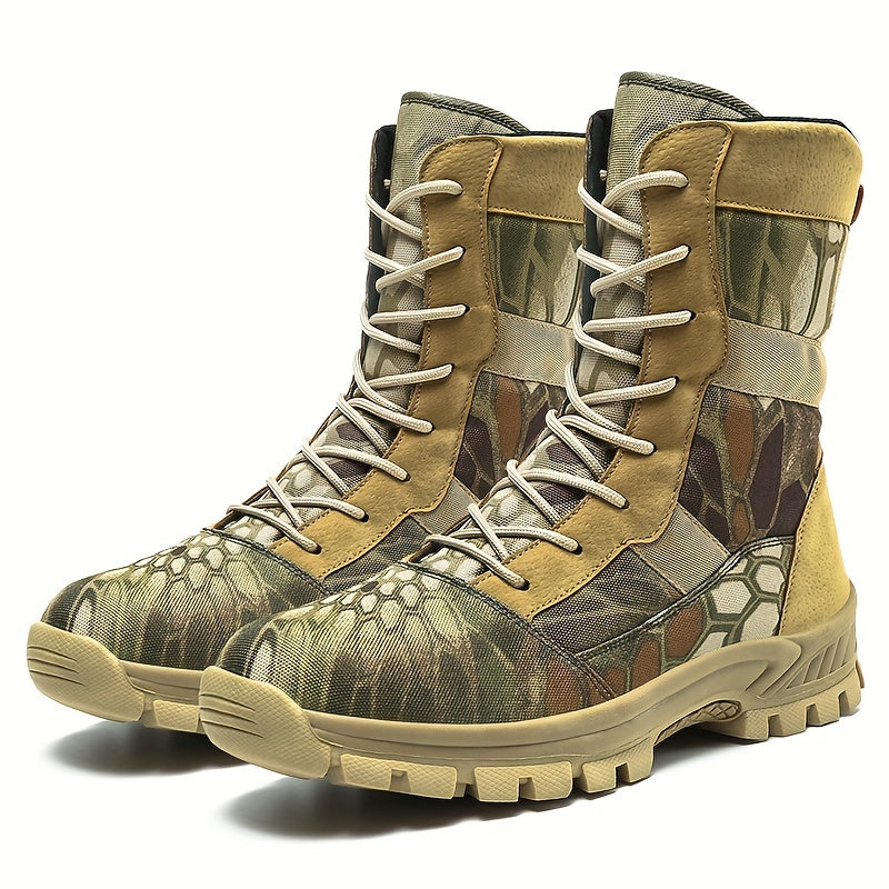 Men's Camo Insulated Hiking Boots, Comfy High Top Durable Breathable Non Slip Lace Up Hiking Shoes For Camping Hunting Trekking