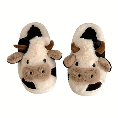 Cozy Cartoon Cow Slippers - Plush Lined Slip-Ons for Winter Warmth and Comfort