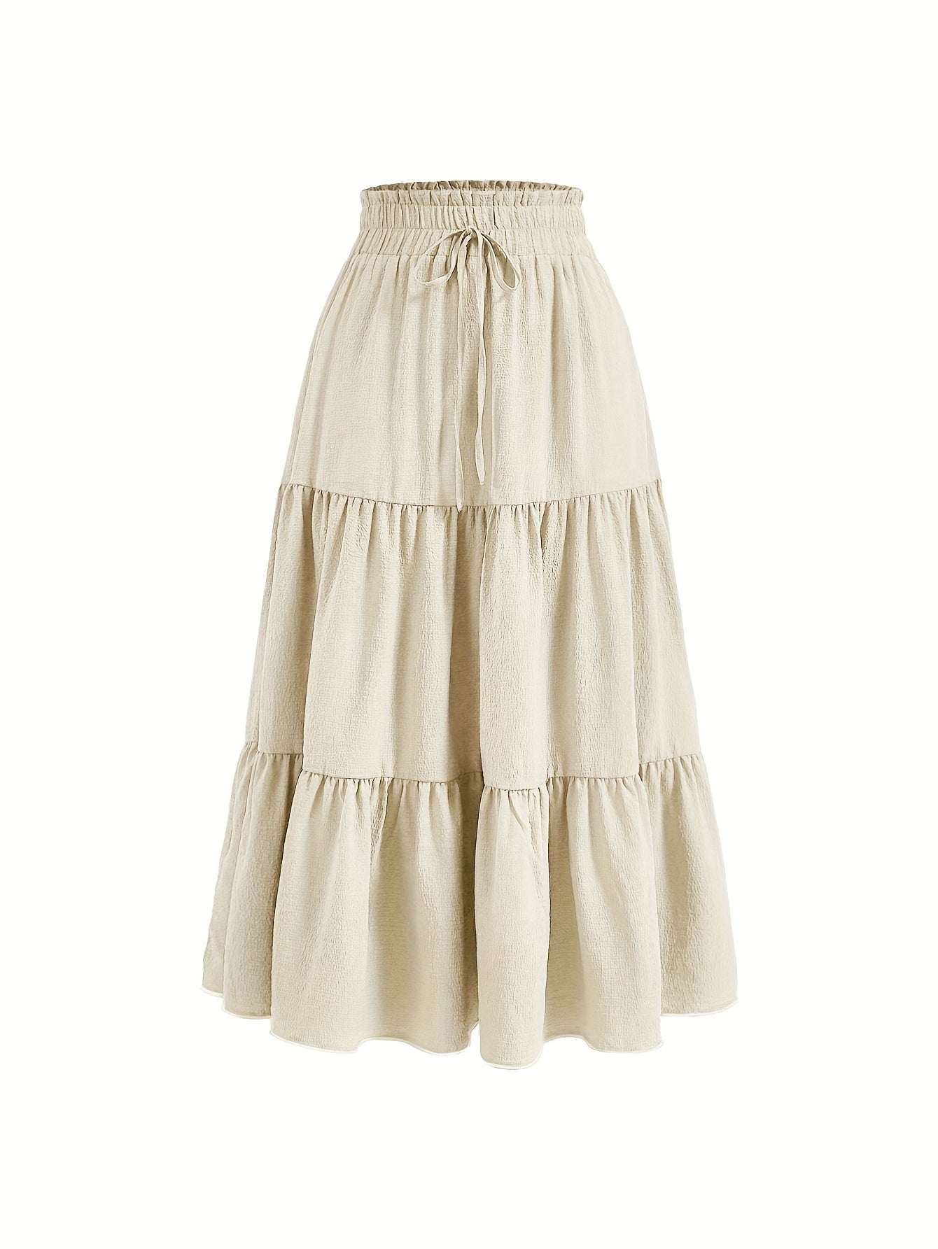 Solid Tie Waist Tiered Skirt, Casual Elastic Waist Skirt For Spring & Fall, Women's Clothing