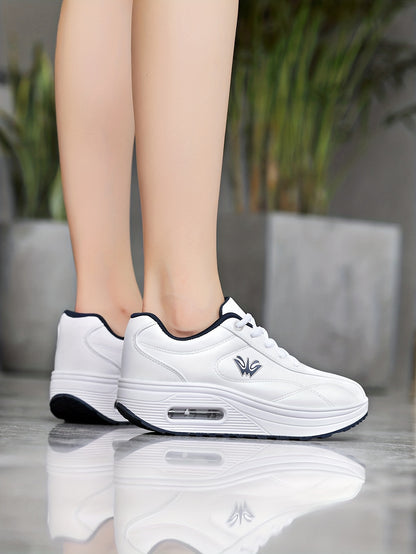 Women's Faux Leather Air Cushion Sneakers, Comfortable Thick Bottom Sport Shoes